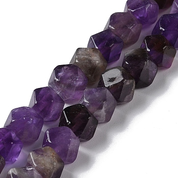 Natural Amethyst Star Cut Round Beads Strands, Faceted, 7~8.5x7~8.5x7~8.5mm, Hole: 1.2mm, about 25~26pcs/strand, 8.39''~8.62''(21.3~21.9cm)