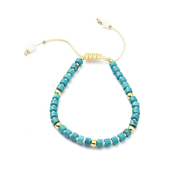 Adjustable Synthetic Turquoise & Natural Shell & Brass Braided Beaded Bracelet with Charms for Women, Inner Diameter: 1-3/4~2-7/8 inch(4.5~7.3cm), Star: 0.6x0.6x0.24cm