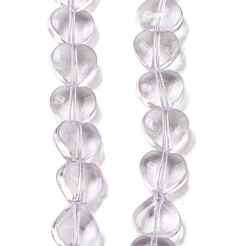 Baking Paint Transparent Glass Beads Strands, Heart, Lilac, 8x8x4.5mm, Hole: 0.8mm, about 99~100pcs/strand, 29.13~29.53 inch(74~75cm)