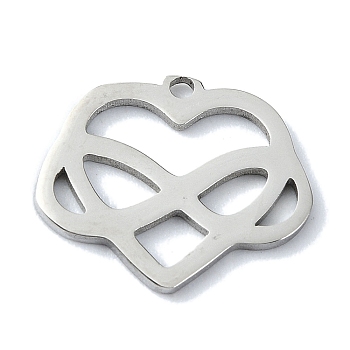 304 Stainless Steel Pendants, Laser Cut, Heart with Infinity Charms, Stainless Steel Color, 12x15x1mm, Hole: 1mm