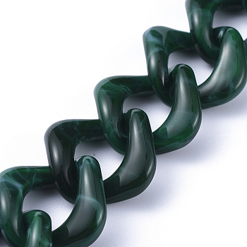 Handmade Acrylic Curb Chains, Twisted Chain, Imitation Gemstone Style, for Jewelry Making, Dark Green, Link: 23.5x23.5x4mm, 39.37 inch(1m)/strand