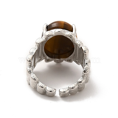 Овальное открытое кольцо-манжета с натуральным тигровым глазом(RJEW-P082-03P-03)-4