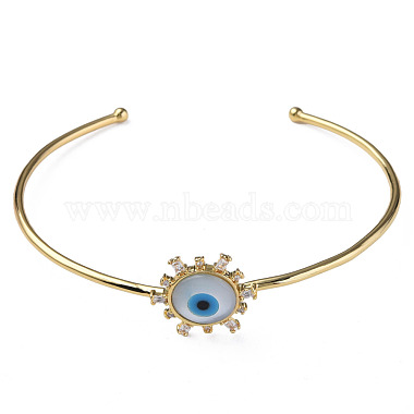 Shell Evil Eye Open Cuff Bangle with Synthetic Turquoise(BJEW-N012-041)-2