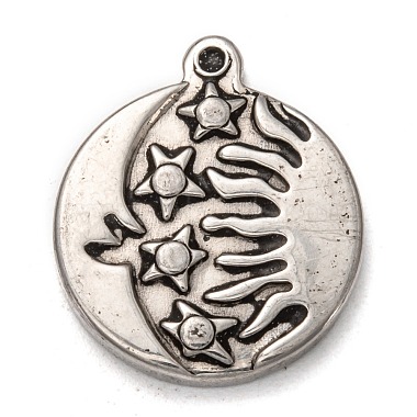 Antique Silver Flat Round 304 Stainless Steel Pendants