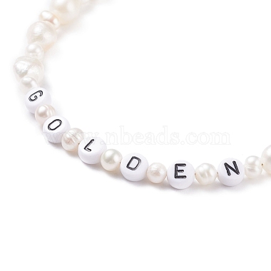 Natural Pearl Beaded Necklace with Word Golden Acrylic Beads for Women(NJEW-JN03850)-4