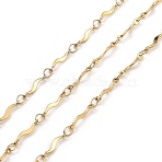Ion Plating(IP) Handmade 304 Stainless Steel Wave Bar Link Chains, Soldered, with Spool, Golden, 12.5x2x2mm, about 32.81 Feet(10m)/Roll(CHS-G025-06G)