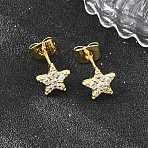 Brass Micro Pave Clear Cubic Zirconia Stud Earrings, Star, Long-Lasting Plated, Rack Plating, Lead Free & Cadmium Free, Real 18K Gold Plated, 8x8mm(EJEW-F405-20A-G)