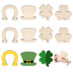 Unfinished Wooden Cutouts, for Saint Patrick's Day, Shamrock/Clover/Hat, Old Lace, 7.9~8.7x7.55~9x0.75cm, 2pcs/style, 4 style, 8pcs/box(DIY-MA0002-35)