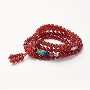 Yoga Chakra Jewelry, Natural Carnelian Beads Wrap Bracelets, Four Loops, with Alloy Findings, 29.4 inch(74.8cm)(BJEW-G554-05F)