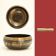 Tibetan Brass Singing Bowl & Wood Striker Set, Nepal Buddha Meditation Sound Bowl, Yoga Sound Bowls, for Holistic Stress Relief Meditation and Relaxation, Golden, 100.5x45mm, Inner Diameter: 90.5mm(RELI-PW0004-02A-03)