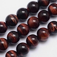 Natural Tiger Eye Round Bead Strands, Dyed & Heated, Grade AA, 10mm, Hole: 1mm, about 40pcs/strand, 15.5 inch(G-L411-06-10mm)