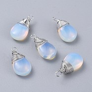 Opalite Pendants, with Platinum Plated Brass Wire, Teardrop, 24~30x13~16x8mm, Hole: 3x3.5mm(G-K305-D02-P)