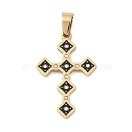 Ion Plating(IP) 304 Stainless Steel Enamel Rhinestone Pendants, Cross Charms, Real 18K Gold Plated, 31.5x20.5x2.5mm, Hole: 6x4mm(STAS-Q325-05E-G)