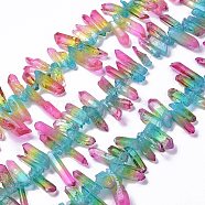Natural Quartz Crystal Dyed Beads Strands, Nuggets, Hot Pink, 24~50x6~12x5~8mm, Hole: 1mm, about 47~50pcs/strand, 35~37cm(G-I345-02F)