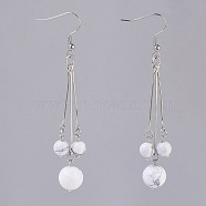 Natural Howlite Dangle Earrings, with 304 Stainless Steel Earring Hooks and Iron Eye Pins, Round, 77~78mm, Pendant: 57~58mm, Pin: 0.6mm(EJEW-JE02813-10)