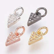 Brass Micro Pave Cubic Zirconia Charms, Lead Free & Cadmium Free, Triangle, Mixed Color, 8x5x2mm, Hole: 2.8mm(ZIRC-F083-025-RS)