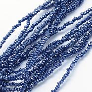 Electroplate Glass Beads Strands, Pearl Luster Plated, Faceted, Rondelle, Marine Blue, 2.5x1.5mm, Hole: 0.5mm, about 197~201pcs/strand, 12.9 inch(33cm)(EGLA-J144-PL-A01)