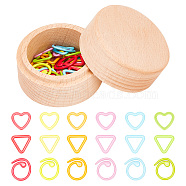 36Pcs 3 Styles Ring & Heart & Triangle Alloy Locking Stitch Marker, with Wooden Storage Box, Mixed Shapes, 1.2~1.5x1.3~1.5x0.1cm, 12pcs/style(TOOL-BC0002-27)