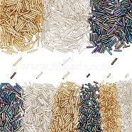 Elite 2061Pcs 9 Styles Glass Bugle Beads, Silver Lined & Iris, Mixed Color, 5~12x2mm, Hole: 0.5mm(SEED-PH0002-06)