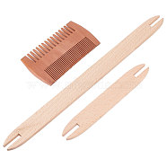 2Pcs 2 Style Wood Knitting Looms Shuttles, and 1Pc Pear Wooden Double Sided Wide/Fine Tooth Combs , Mixed Color, 9.9~30x2.35~5.35x0.45~0.8cm(WOOD-NB0002-30)