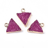 Druzy Resin Pendants, with Edge Light Gold Plated Iron Loops, Triangle, Medium Violet Red, 17~18x15.5x6mm, Hole: 1.8mm(RESI-S383-059-B06)