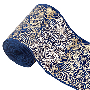 AHANDMAKER Polyester Grosgrain Ribbon, Gilding, Wave Pattern, Dark Blue, 3 inch(75mm)(OCOR-GA0001-10)