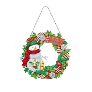 Christmas Theme DIY Diamond Painting Wreath Pendant Decoration Kits, including Resin Rhinestones, Diamond Sticky Pen, Tray Plate and Glue Clay, Snowman, 265x280mm(XMAS-PW0001-112F)