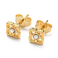 Vacuum Plating 304 Stainless Steel Stud Earrings, with 201 Stainless Steel Ear Nuts, with Rhinestone for Women, Flower, Golden, 5.5x5.5mm(STAS-D087-14G)