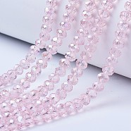 Electroplate Glass Beads Strands, AB Color Plated, Faceted, Rondelle, Pink, 4x3mm, Hole: 0.4mm, about 113~115pcs/strand, 41~42cm(EGLA-A034-T4mm-B12)