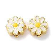 Rack Plated Brass Beads, with Enamel, Long-Lasting Plated, Lead Free & Cadmium Free, Flower, Real 18K Gold Plated, 6.5x7x3mm, Hole: 1.2mm(KK-Z039-09G)