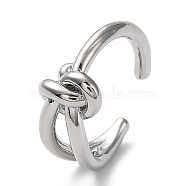Rack Plating Brass Knot Open Cuff Rings for Women, Lead Free & Cadmium Free, Long-Lasting Plated, Platinum, Inner Diameter: 17.4mm(RJEW-Q777-02P)