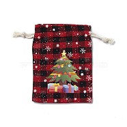 Christmas Theme Rectangle Jute Bags with Jute Cord, Tartan Drawstring Pouches, for Gift Wrapping, Red, Tree, 13.8~14x9.7~10.3x0.07~0.4cm(ABAG-E006-01A)