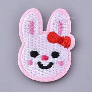 Computerized Embroidery Cloth Iron on/Sew on Patches, Costume Accessories, Appliques, Rabbit, Pink, 37x27.5x1.5mm(DIY-M010-23)