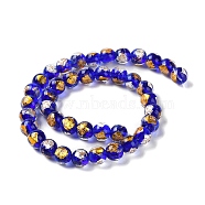 Handmade Gold & Silver Foil Lampwork Beads, Round, Blue, 12mm, about 33pcs/strand, 15.59 inch(39.6cm)(GLAA-G107-07A-04)