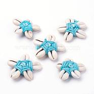 Natural Shell Beads, with Waxed Cord, Flower, Deep Sky Blue, 43~45x9~11mm, Hole: 11~13x1~2mm(BSHE-L036-15A)