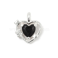 925 Sterling Silver Micro Pave Cubic Zirconia Pendants, Heart Charms, Black, 6.5x6x2mm, Hole: 0.9mm(STER-Q002-02G)