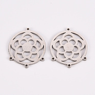 Tarnish Resistant 304 Stainless Steel Chandelier Component Links, Laser Cut, Flat Round with Flower, Stainless Steel Color, 23x20x1mm, Hole: 1mm(STAS-Q242-029)