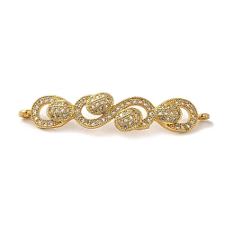 Rack Plating Brass Micro Pave Clear Cubic Zirconia Connector Charms, Oval Links, Long-Lasting Plated, Lead Free & Cadmium Free, Real 18K Gold Plated, 41x8x3mm, Hole: 1.2mm(KK-K377-81G)