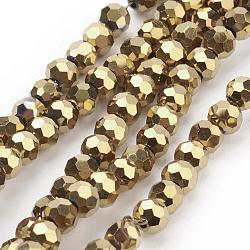 Electroplate Glass Bead Strands, Faceted(32 Facets), Round, Golden Plated, 4mm, Hole: 0.5mm, about 100pcs/strand, 14.2 inch(EGLA-R042-4mm-03)