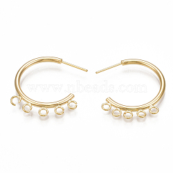 Brass Stud Earring Findings, Half Hoop Earrings, with Loop, Nickel Free, Real 18K Gold Plated, 27.5x27.5x2mm, Hole: 2mm, Pin: 0.7mm(X-KK-S350-064G)