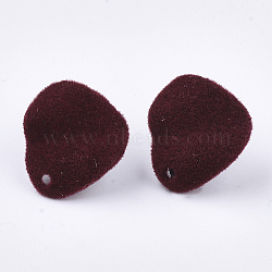 Flocky Iron Stud Earring Findings, with Steel Pins, Brown, 14x15mm, Hole: 1.5mm, Pin: 0.8mm(IFIN-S704-38A)