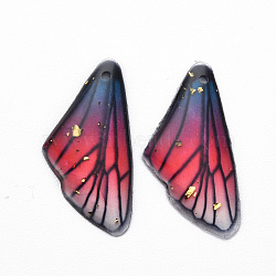 Transparent Resin Pendants, with Gold Foil, Insects Wing, Camellia, 24.5x11.5x2mm, Hole: 1mm(X-RESI-Q216-001B)