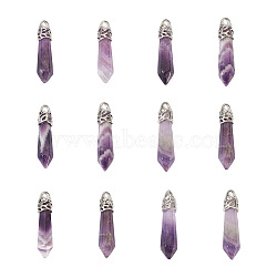 12Pcs Bullet Natural Amethyst Pointed Pendants, with Platinum Tone Brass Findings, 33~40x8~10mm, Hole: 2x3mm(G-FW0001-11)