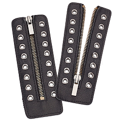 PU Leather Lace-in Boot Zipper Inserts, Tieless Shoe Laces, with Brass Zipper, Alloy Puller, for Boots, Black, 165x57x4.5mm, Hole: 5mm, The Distence of Hole and Hole is 7.18mm(DIY-WH0043-51AB-02)