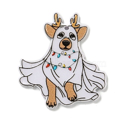 Christmas Acrylic Pendants, Dog, White, 40x35.5x2.5mm, Hole: 2mm(MACR-U005-03B)