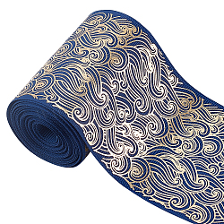 AHANDMAKER Polyester Grosgrain Ribbon, Gilding, Wave Pattern, Dark Blue, 3 inch(75mm)(OCOR-GA0001-10)