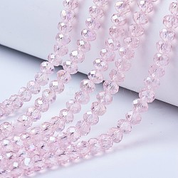 Electroplate Glass Beads Strands, AB Color Plated, Faceted, Rondelle, Pink, 4x3mm, Hole: 0.4mm, about 123~127pcs/strand, 16.5~16.9 inch(42~43cm)(EGLA-A034-T4mm-B12)