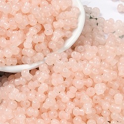 Transparent Colours Glass Seed Beads, Mushroom, Misty Rose, 5.5x4.5mm, Hole: 1mm, 4150pcs/pound(SEED-R001-01B)