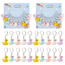 10Pcs 5 Colors Opaque Resin Duck Charms Locking Stitch Makers, with Platinum Iron Leverback Earring Findings, Mixed Color, 38mm, 2Pcs/color(HJEW-PH01852)