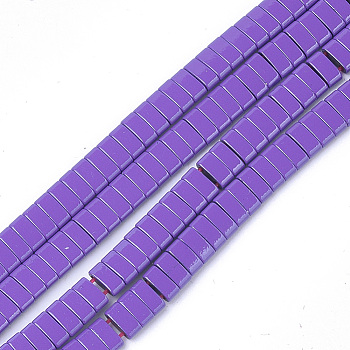 Spray Painted Non-magnetic Synthetic Hematite Multi-Strand Links, Two Hole Carrier Beads, For Tile Elastic Bracelets Making, Rectangle, Blue Violet, 2x5x2mm, Hole: 0.6mm, about 170pcs/strand, 15.9 inch